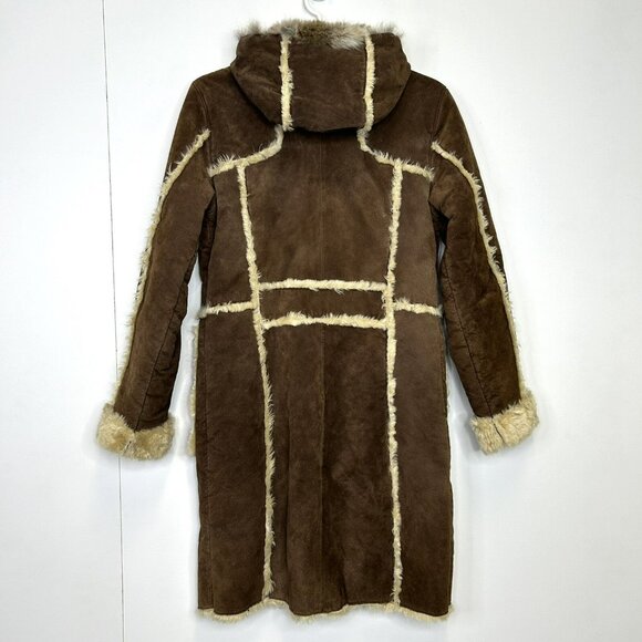 Y2K Leather Suede Coat Womens Small Boho Toggle Penny Lane Hipster Brown - Picture 2 of 5